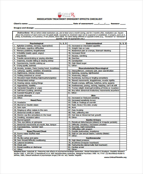 10+ Medication Checklist Templates - Free Samples, Examples Format ...