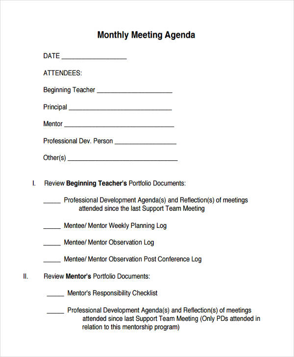 printable monthly meeting agenda