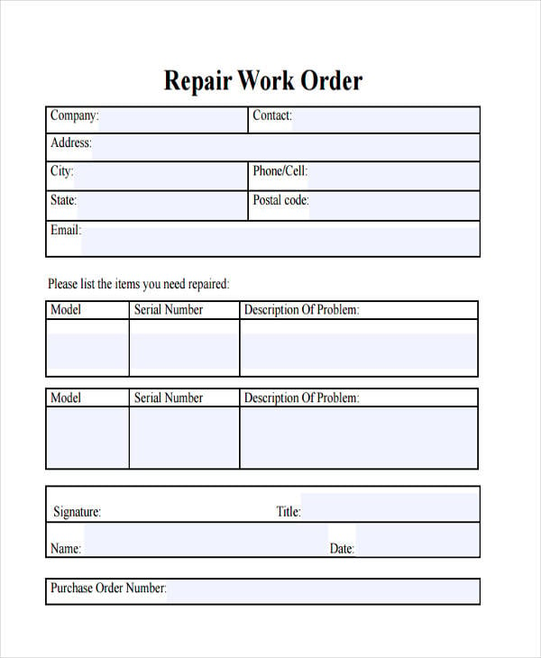 repair job order form
 repair work order template - Fitbo.wpart.co