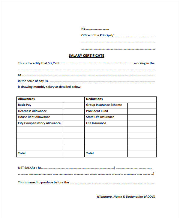 salary certificate format word free download