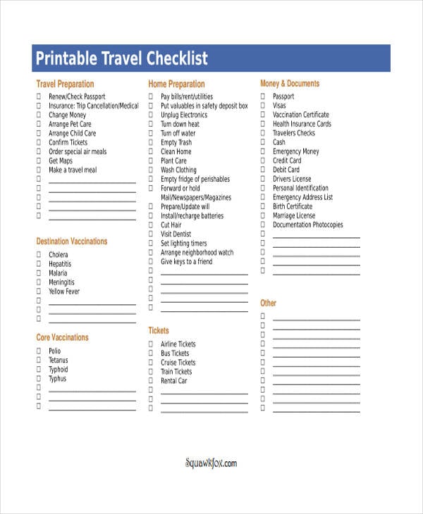 travel packlist template
