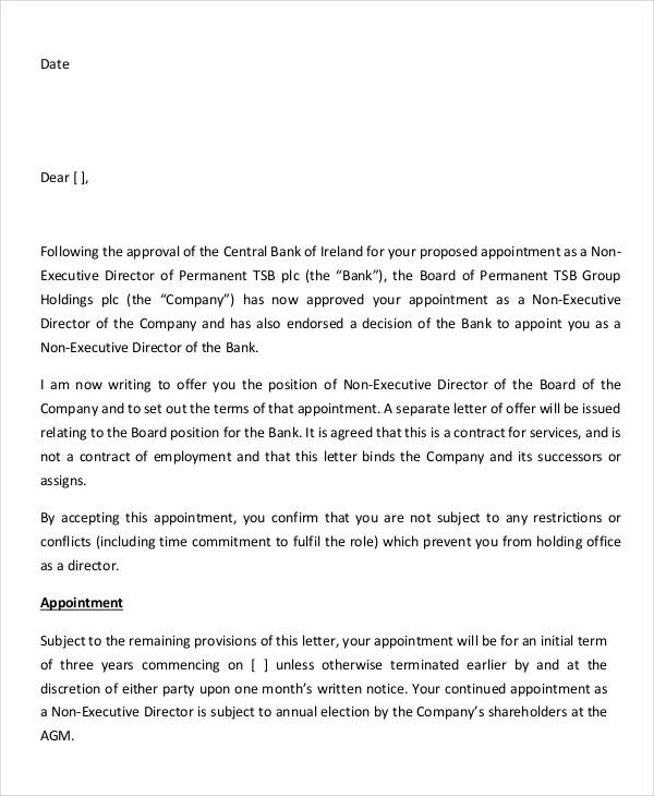 Director Appointment Letters - 9+ Free Samples, Examples Format