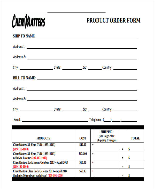 product order in pdf