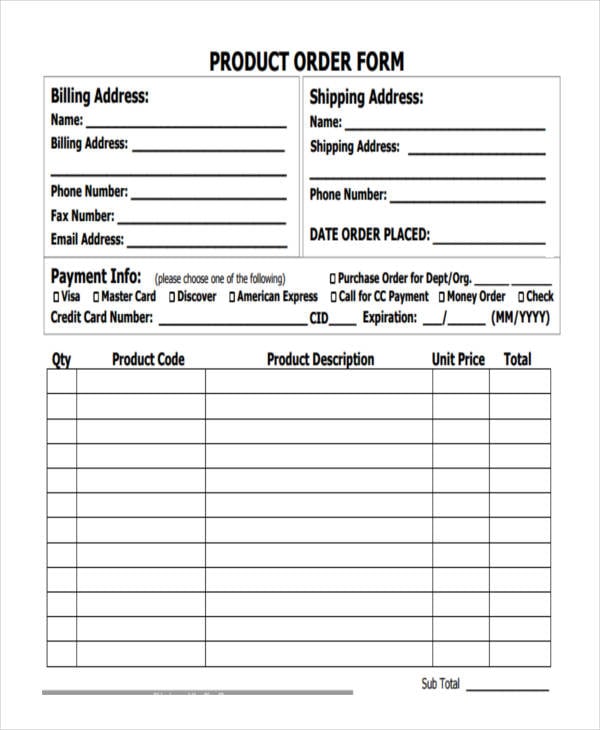 Product Order Forms 8+ Free Word, PDF Format Download