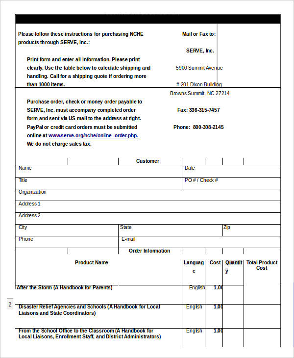 product sales order