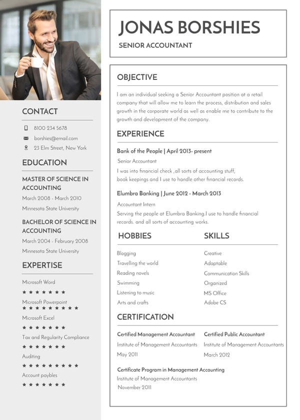 resume format for bank job in word file download