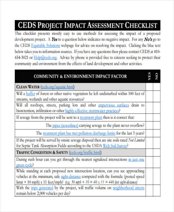 project assessment checklist