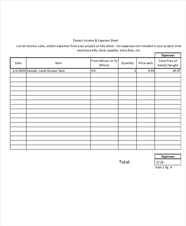 project expense sheet format