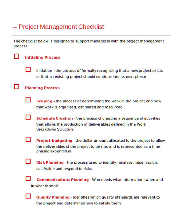 project management checklist