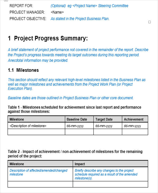 project management weekly report