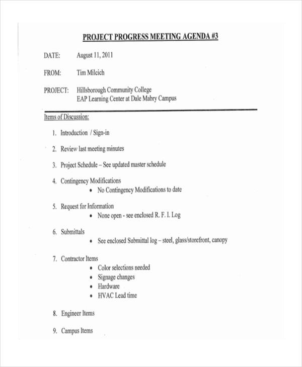 project progress meeting agenda