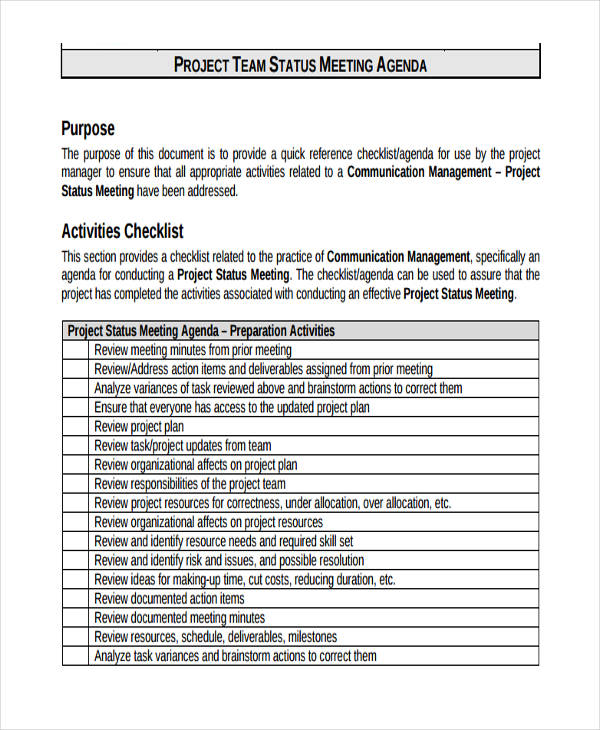 project status meeting agenda