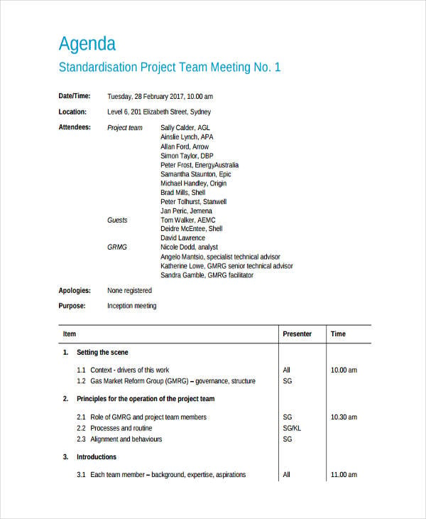project team meeting agenda