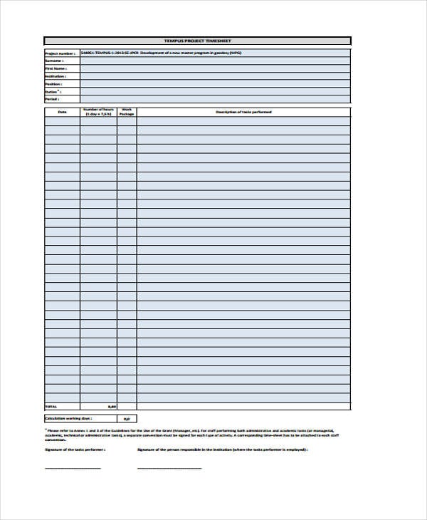 project timesheet example