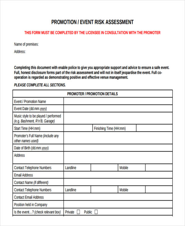 promotion event risk assessment