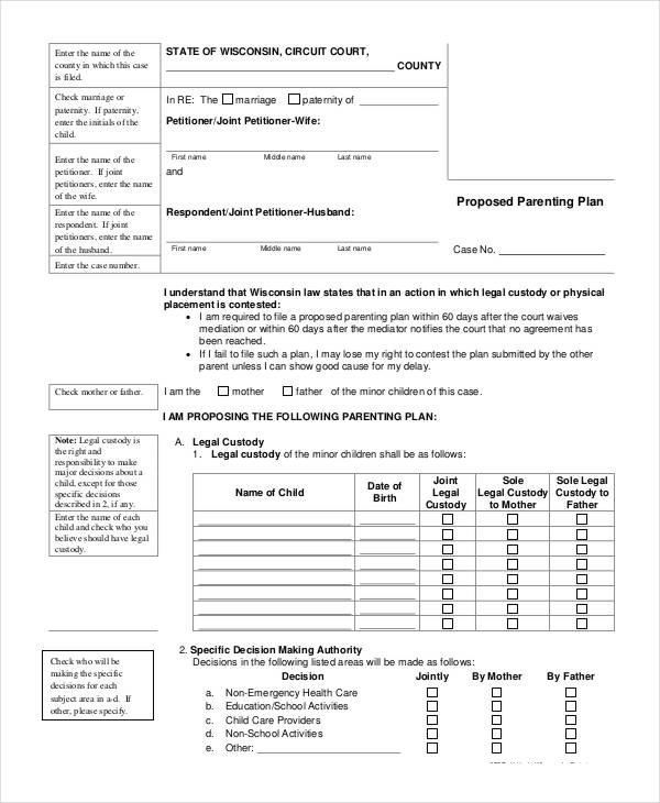 Parenting Plan Template Word TUTORE ORG Master Of Documents