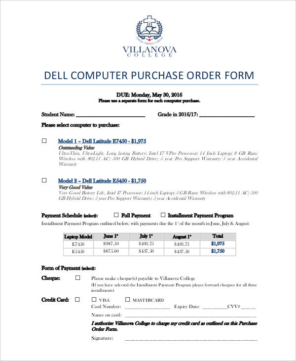 purchase order for computer system