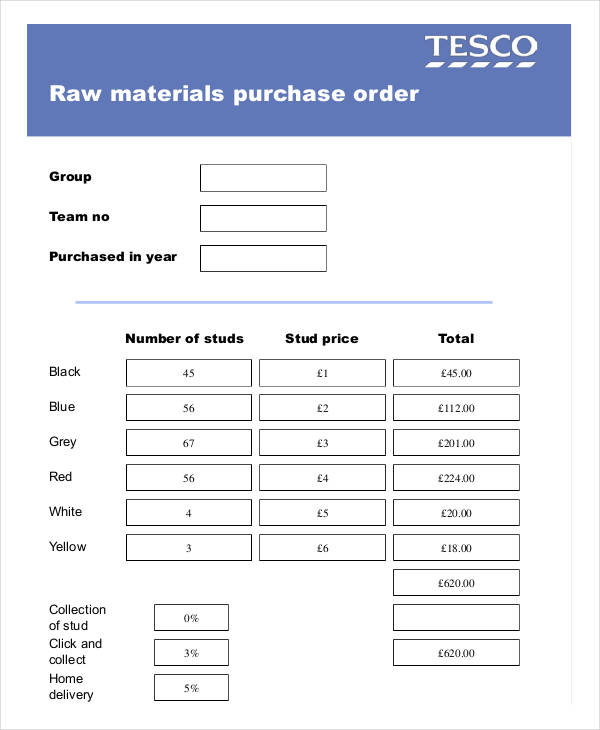 raw material purchase order