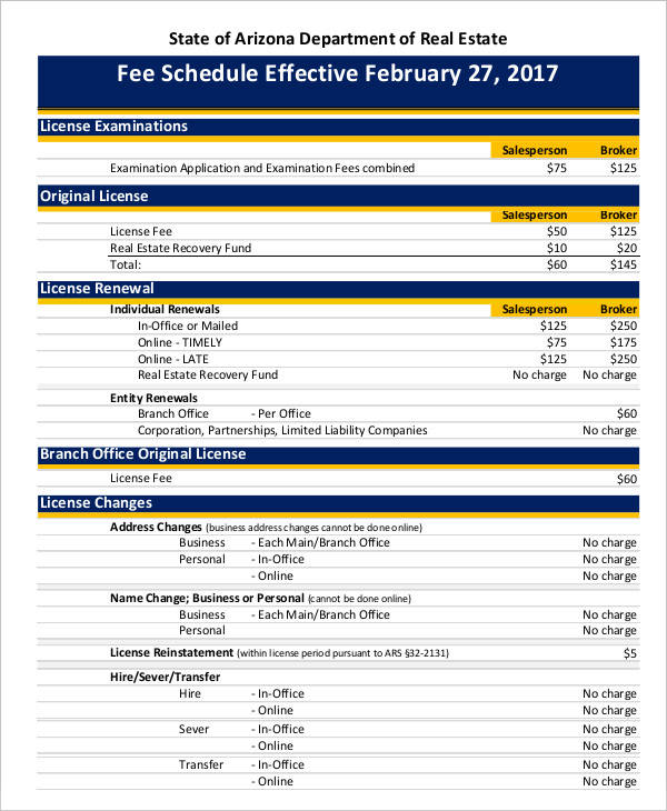 Fee Schedule Template