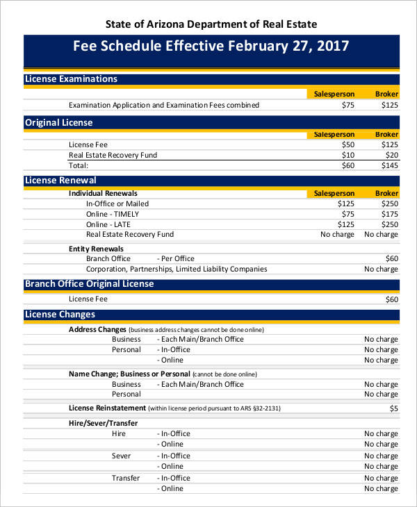 6+ Fee Schedule Templates Free Samples, Examples Format Download