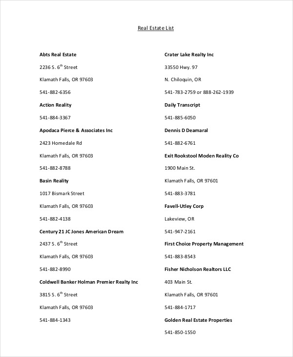 10+ FREE Real Estate List Templates Free Samples, Examples Format Download