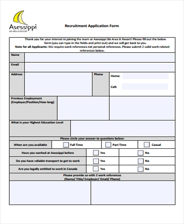recruitment application form