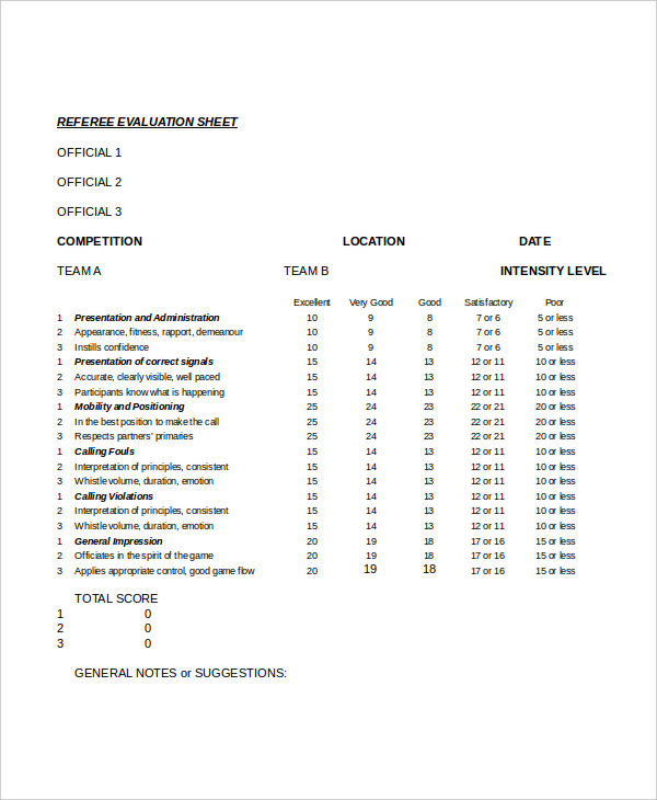referee evaluation sheet
