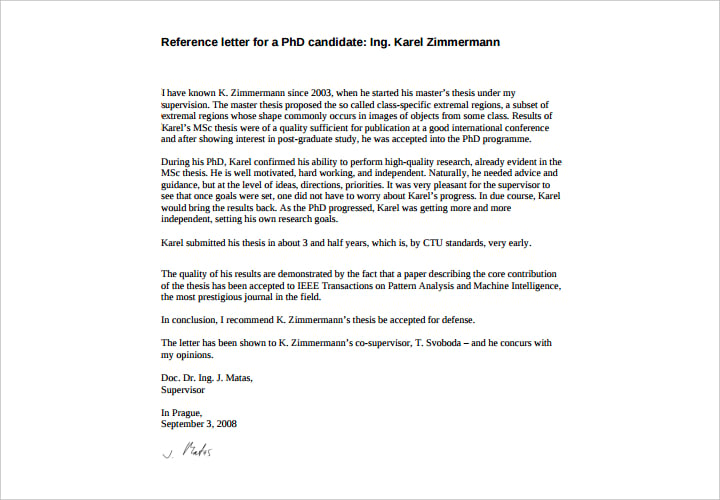 reference letter for a phd candidate