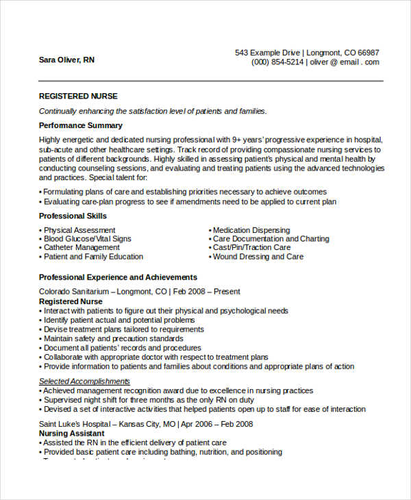 registered nurse resume format sample