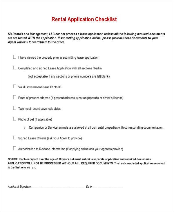 rental application checklist