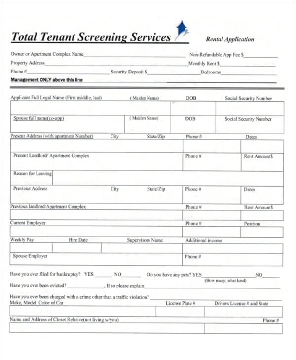 rental application for tenant screening