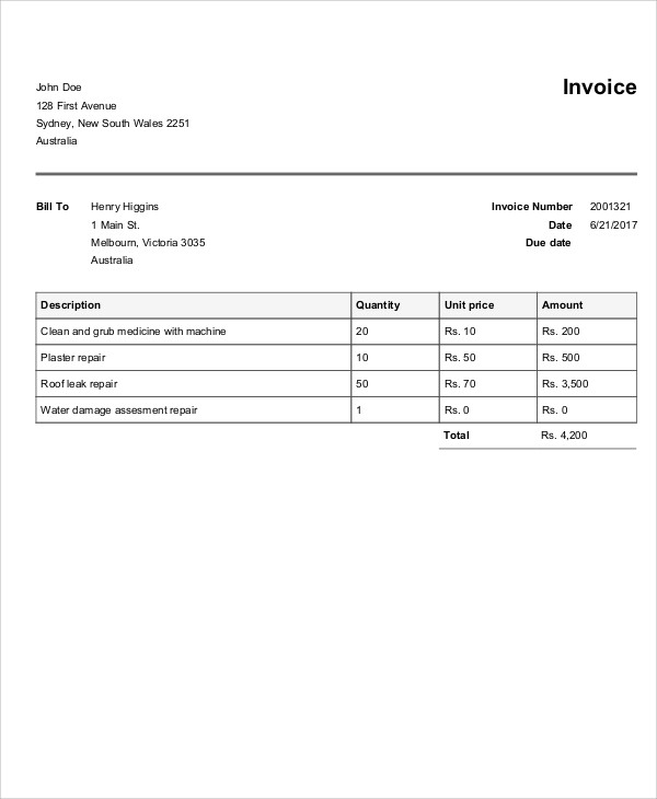 Handyman Invoice Template 5 Free Word PDF Format