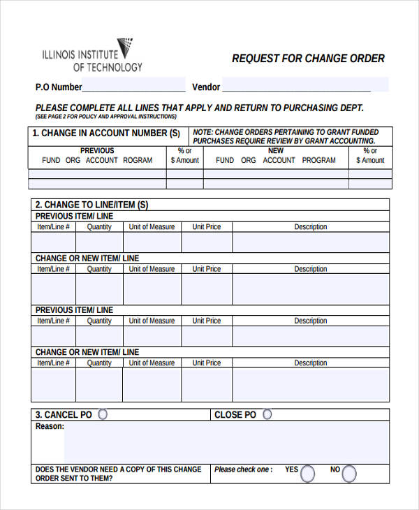 request form of change order