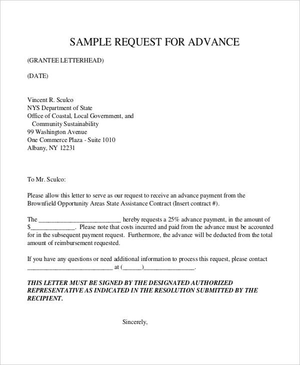 request letter for advance payment