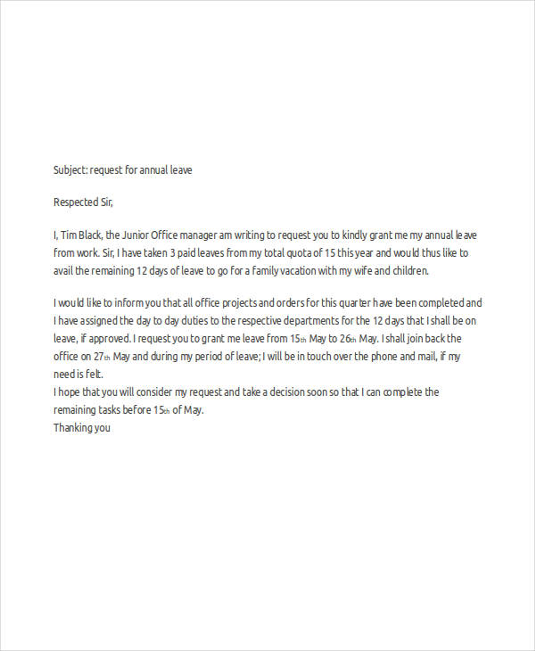 Letter to employee to take annual leave