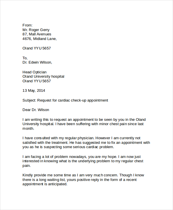 request letter for doctor appointment