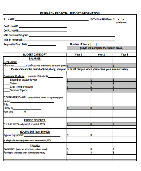 research proposal schedule and budget