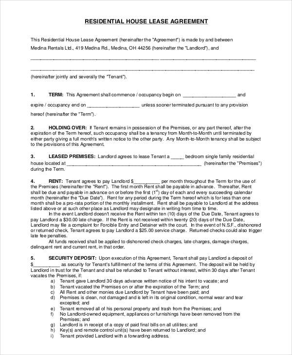 residential house rent agreement