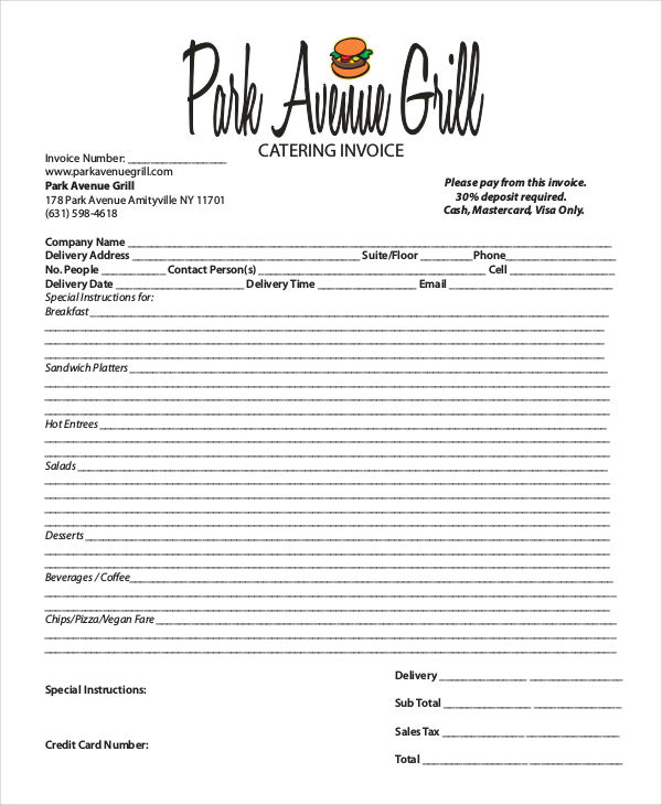 restaurant catering invoice