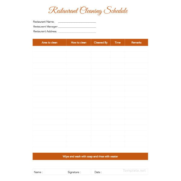 restaurant cleaning schedule template