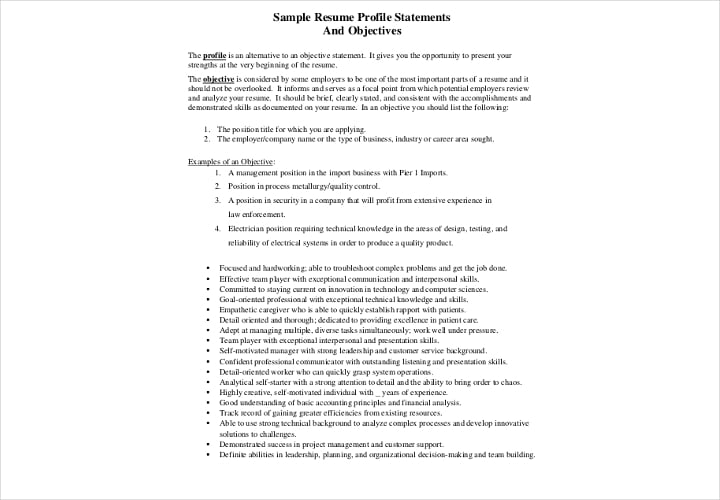 resume-profile-statement-example