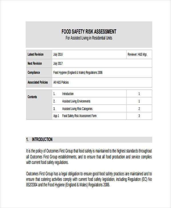 risk assessment for food safety