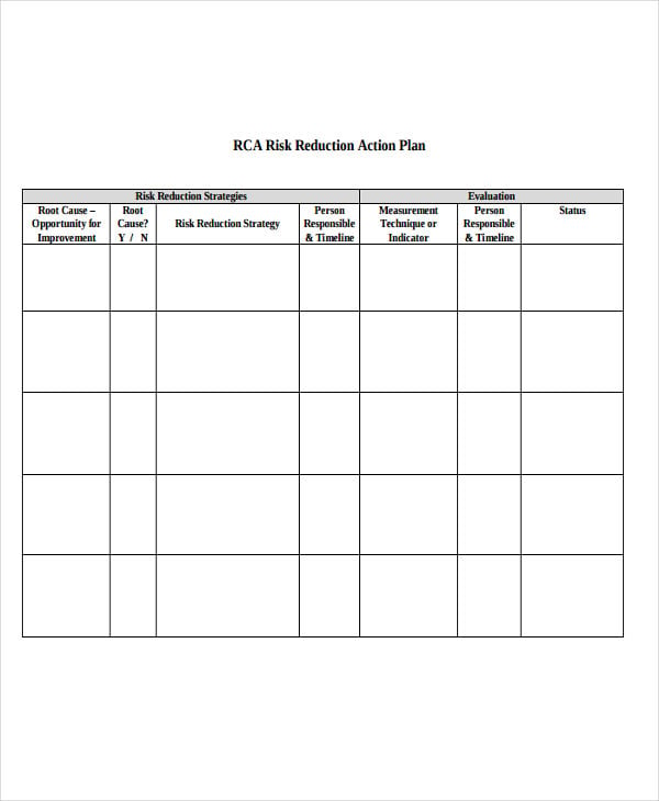risk reduction action plan template