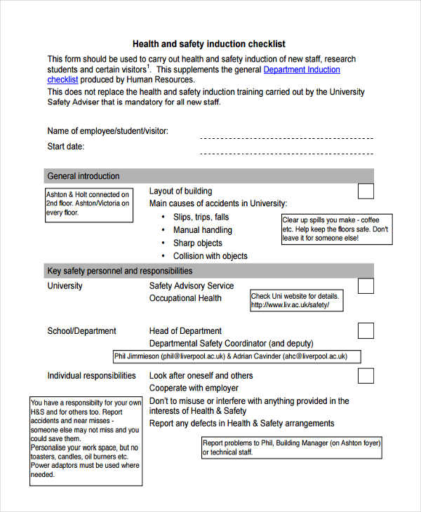 safety induction checklist