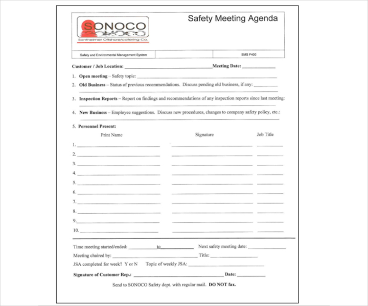 safety meeting agenda