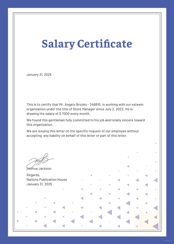 Salary Certificate Template 