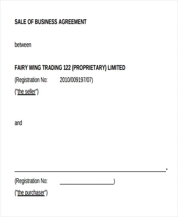 sale of business agreement form