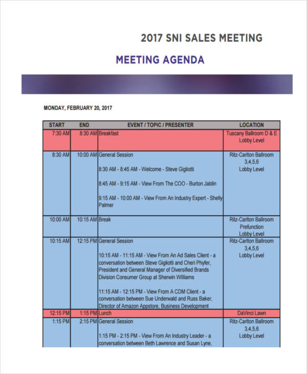 sales meeting agenda example