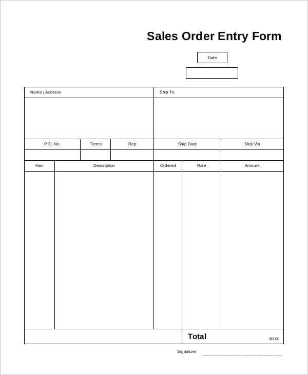 sales order entry form