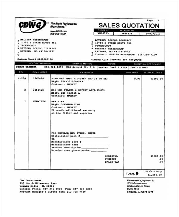 sales quotation example